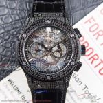 H6 Factory Hublot Classic Fusion Aerofusion Black Diamond Pave 45mm 7750 Skeleton Watch